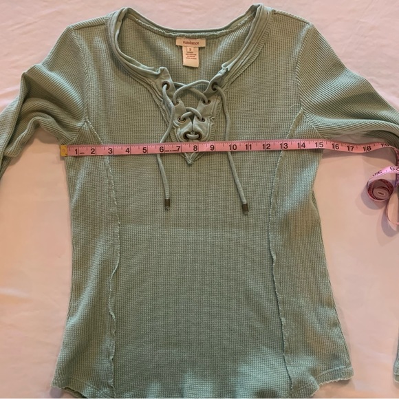 Sundance Sage Green Thermal Lace Up Long Sleeve Top Size Small - Picture 5 of 8